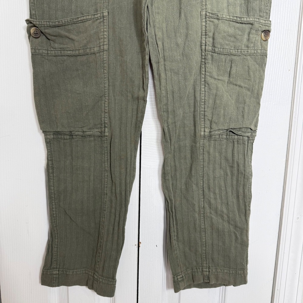 Free People Feel Good Linen Cargo Joggers XS Green Utility Gorpcore Boho Pants - Picture 4 of 11